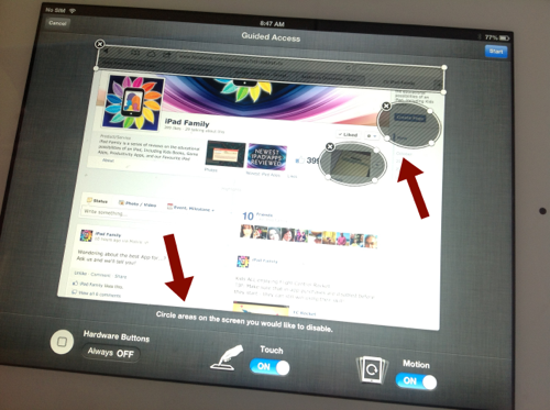 Setting Guided Access Tapping Restrictions on an iPad App